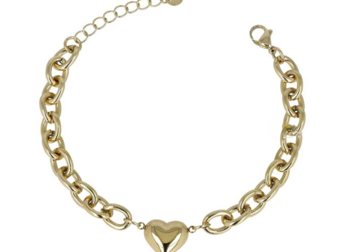 bracciale catena con cuore in acciaio