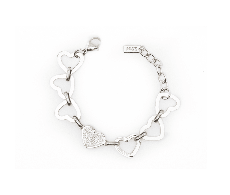 bracciale cuori in strass argento