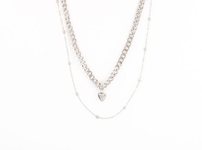 collana doppio filo catena con cuore argento collana doppio filo catena con cuore argento