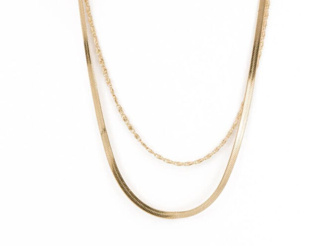 collana doppio filo catena piatta e snake oro