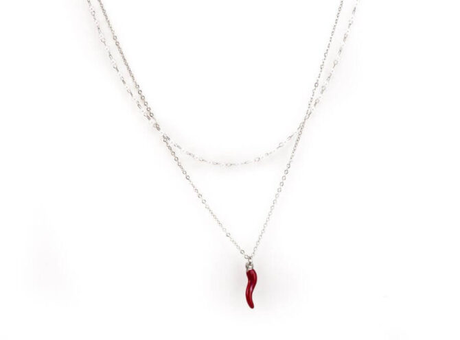 collana doppio filo peline e cornetto argento collana doppio filo peline e cornetto argento