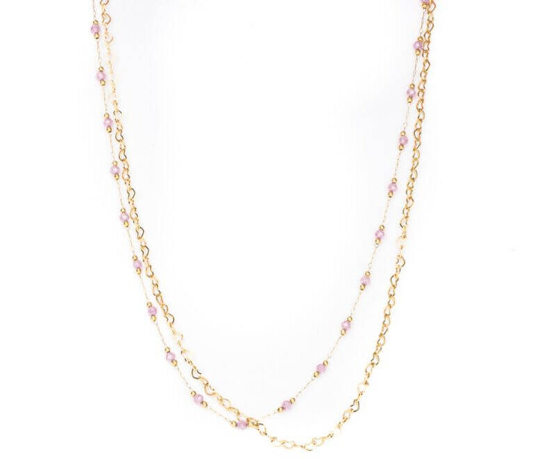 collana doppio filo perline rosa