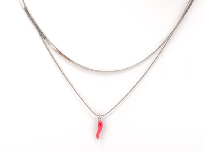 collana doppio filo snake e cornetto argento collana doppio filo snake e cornetto argento