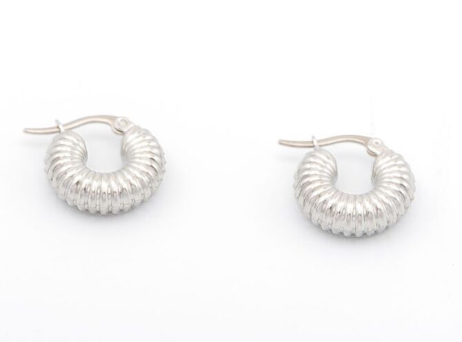 orecchino cerchio bombato rigato argento orecchino cerchio bombato rigato argento