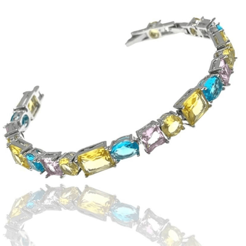 bracciale tennis pietre multicolor base argento