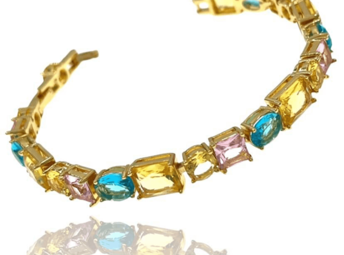 bracciale tennis pietre multicolor base oro bracciale tennis pietre multicolor base oro