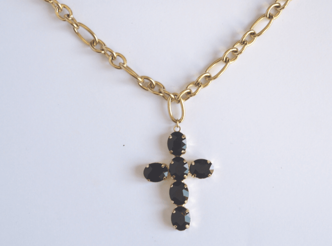 collana acciaio catena croce strass nera collana acciaio catena croce strass nera