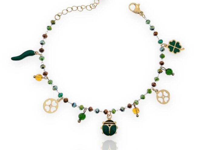 bracciale acciaio portafortuna coccinella verde oro bracciale acciaio portafortuna coccinella verde oro
