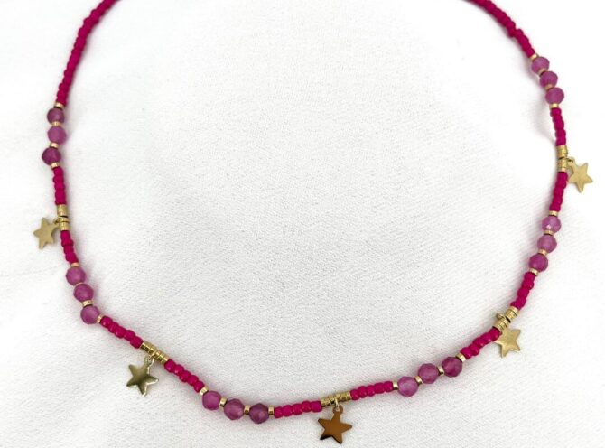 collana perline stelle fuxia