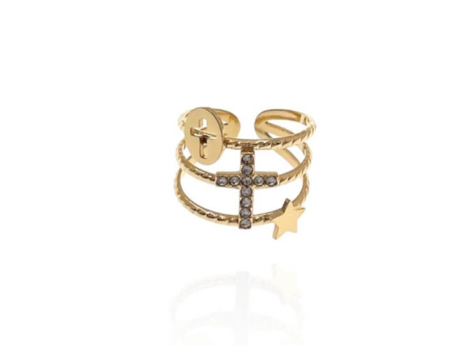 anello acciaio regolabile con croce oro anello acciaio regolabile con croce oro