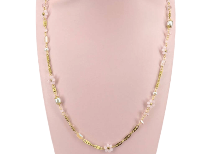 collana lunga acciaio fiori rosa collana lunga acciaio fiori rosa