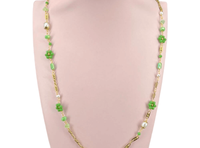 collana lunga acciaio fiori verdi collana lunga acciaio fiori verdi