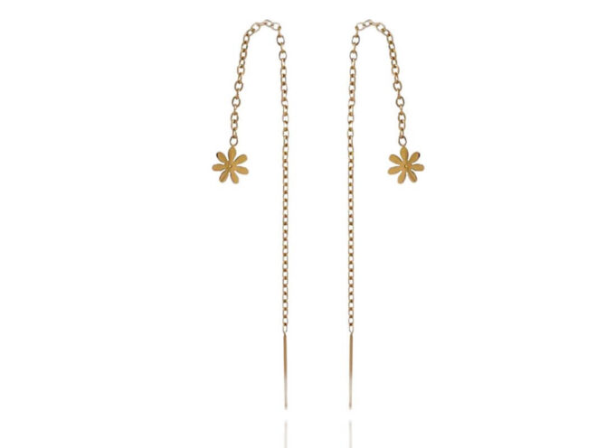 orecchini saliscendi in acciaio fiore oro orecchini saliscendi in acciaio fiore oro