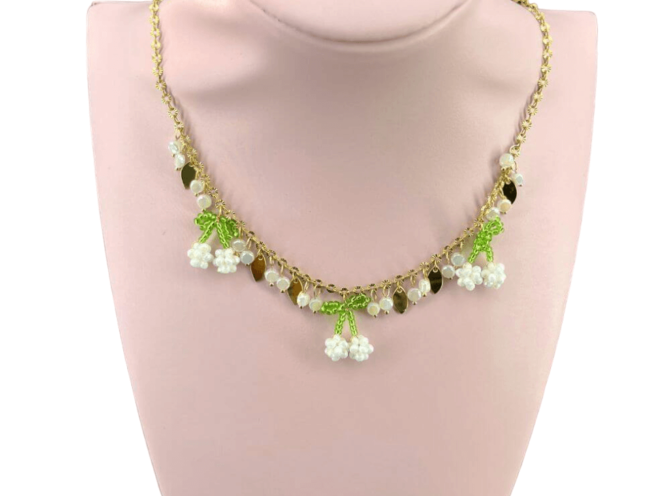 collana acciaio ciliegie bianche collana acciaio ciliegie bianche