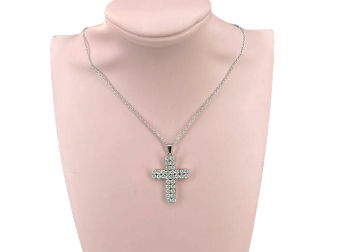 collana acciaio croce argento