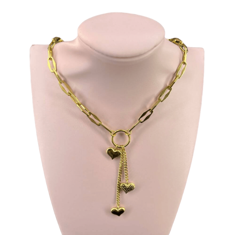 collana acciaio cuori pendenti oro