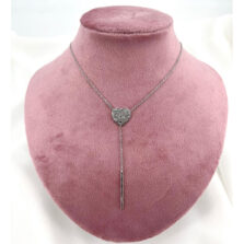 collana in acciaio con cuore pendente strass argento