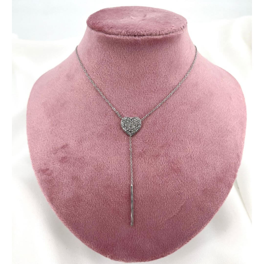 Collana in acciaio con cuore in strass - Sofia Shop