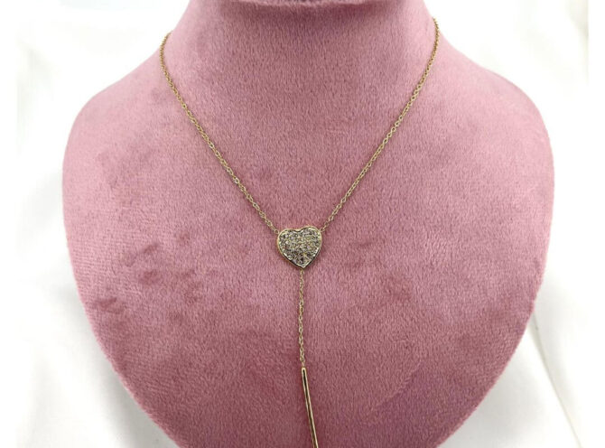 collana in acciaio con cuore pendente strass oro collana in acciaio con cuore pendente strass oro