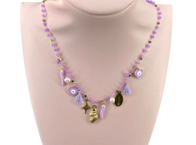 collana acciaio charm lilla collana acciaio charm lilla