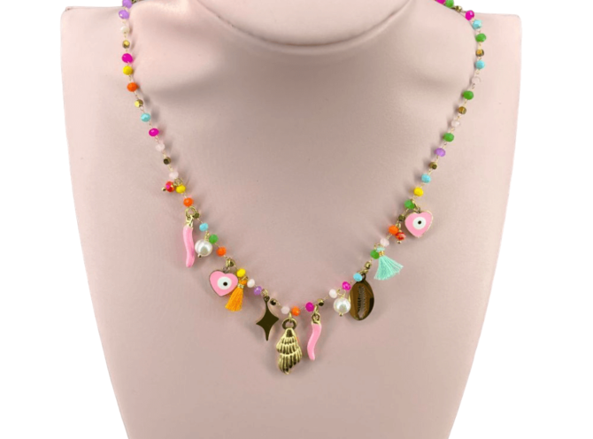 collana acciaio charm multicolor