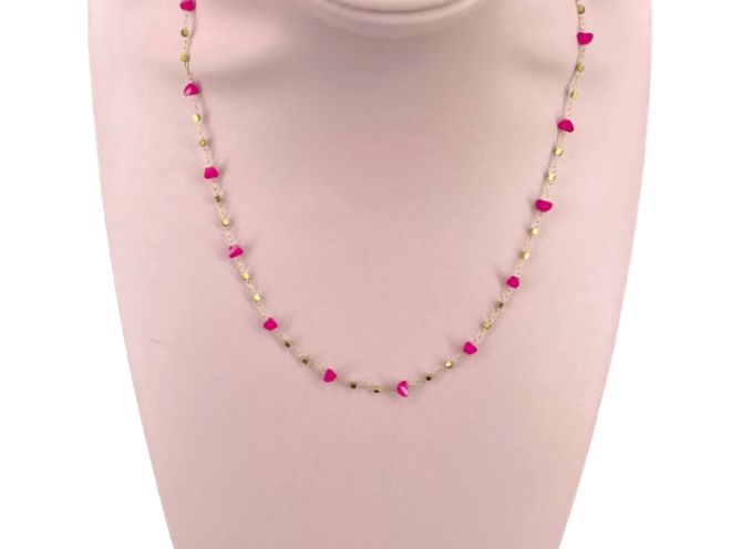 collana acciaio fina con pietrine fuxia