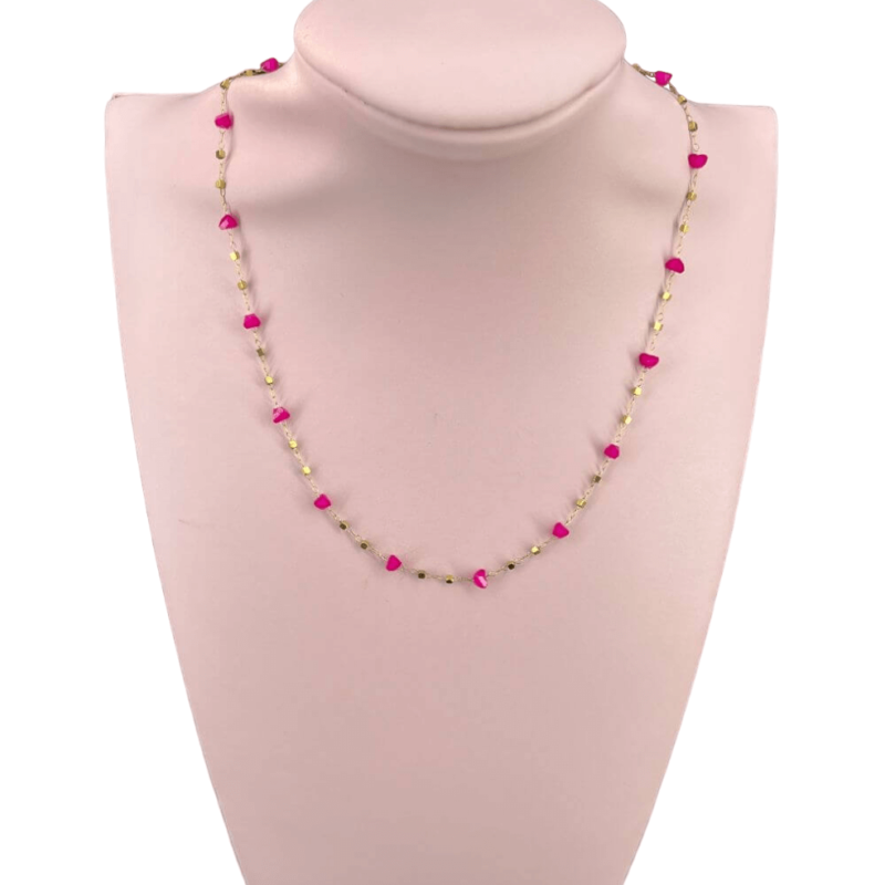 collana acciaio fina con pietrine fuxia