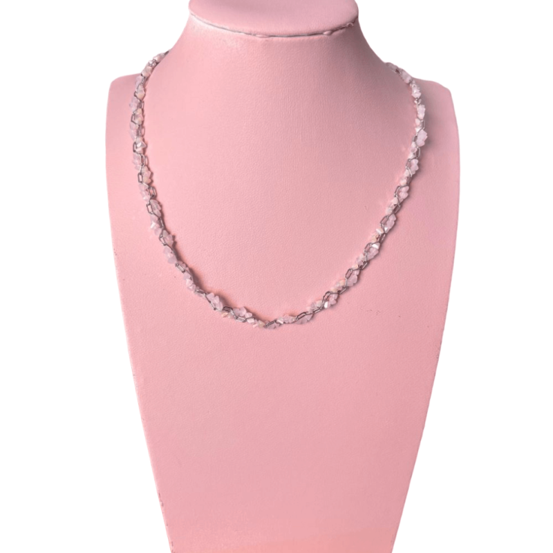 collana acciaio perline rosa