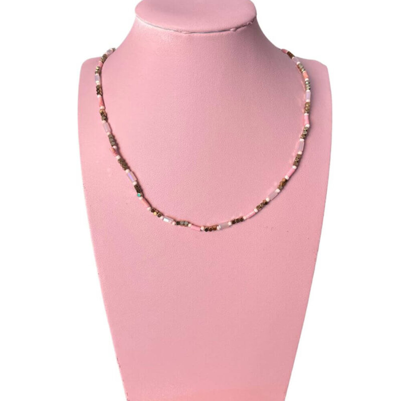 collana acciaio perline rosa