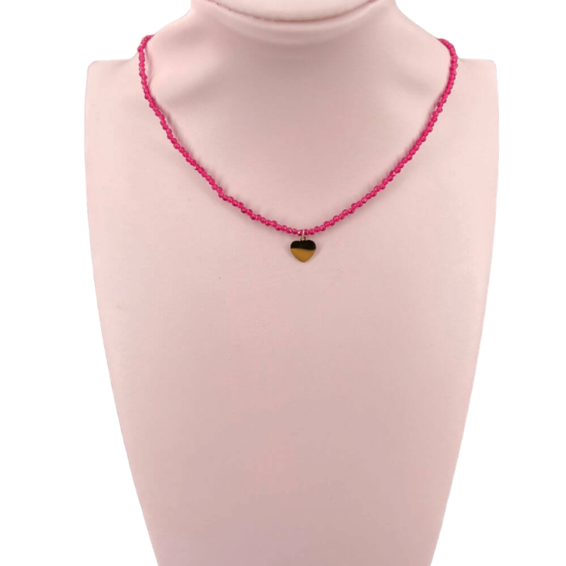 collana cuore perline fuxia