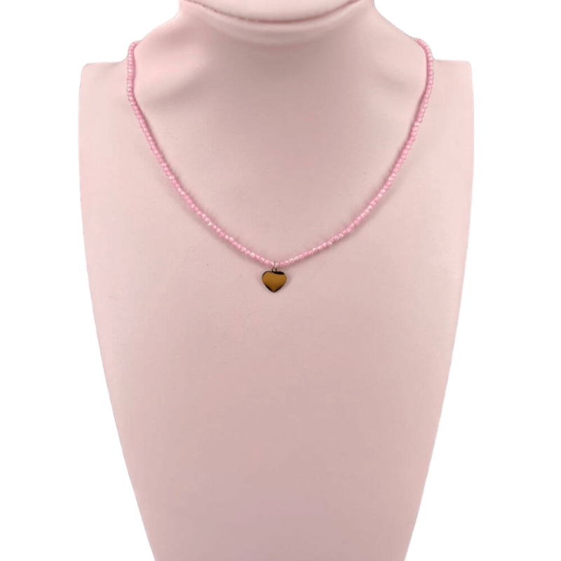 collana cuore perline rosa