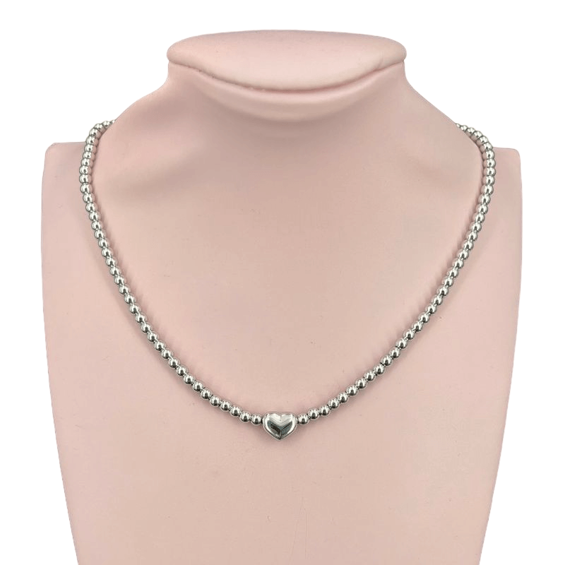 collana acciaio pallini cuore argento