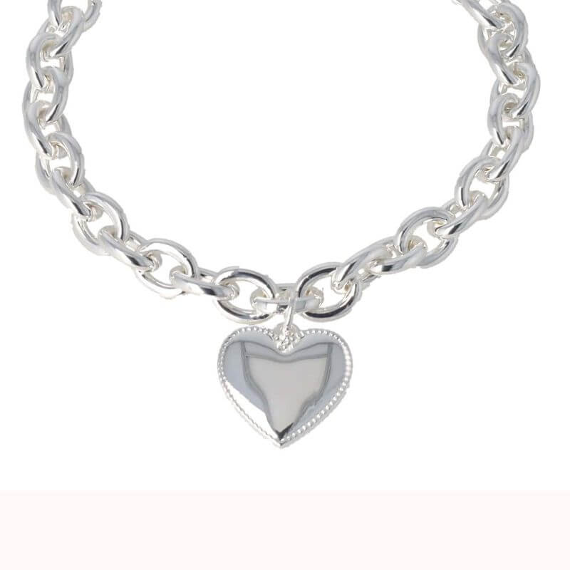 bracciale cuore acciaio bagnato argento