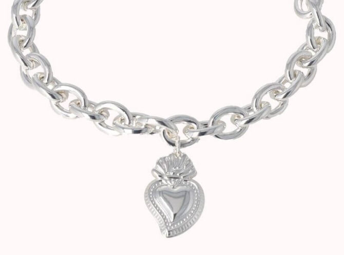 bracciale cuore sacro acciaio bagnato argento