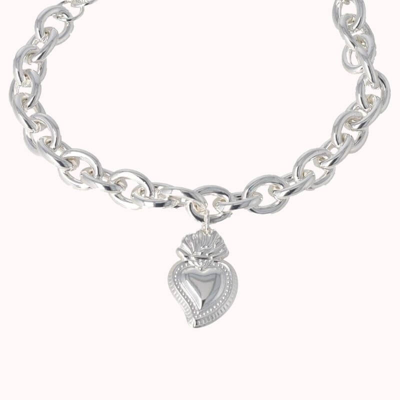 bracciale cuore sacro acciaio bagnato argento